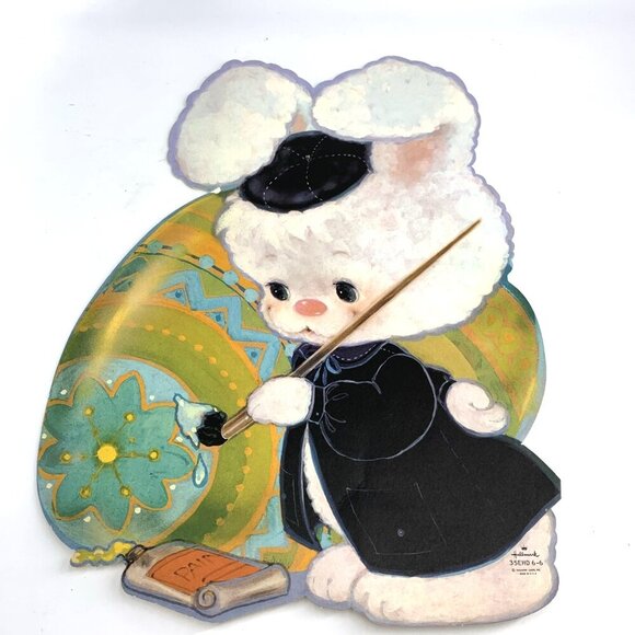 Hallmark Die Cut Easter Bunny Rabbit Painting Egg Painter Paper 4" USA FLAW - Picture 1 of 4